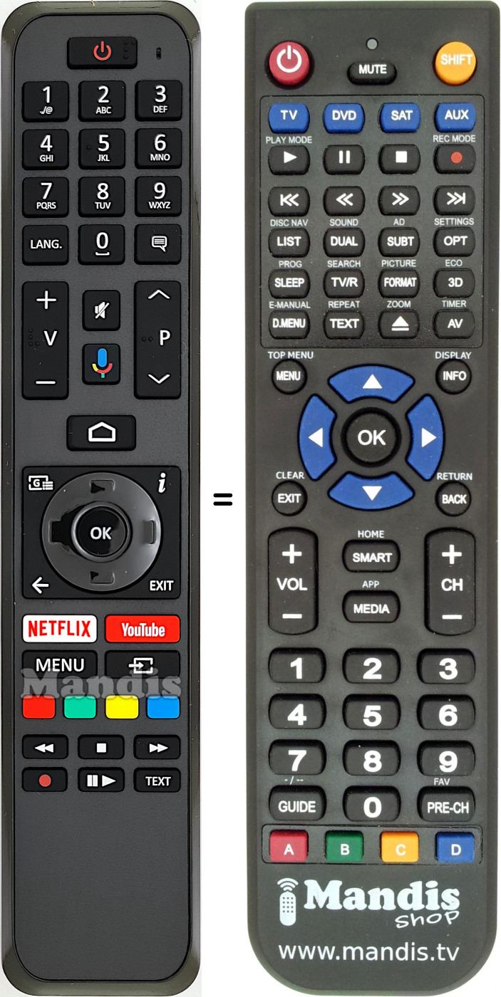 Replacement remote control Continental Edison RC43160
