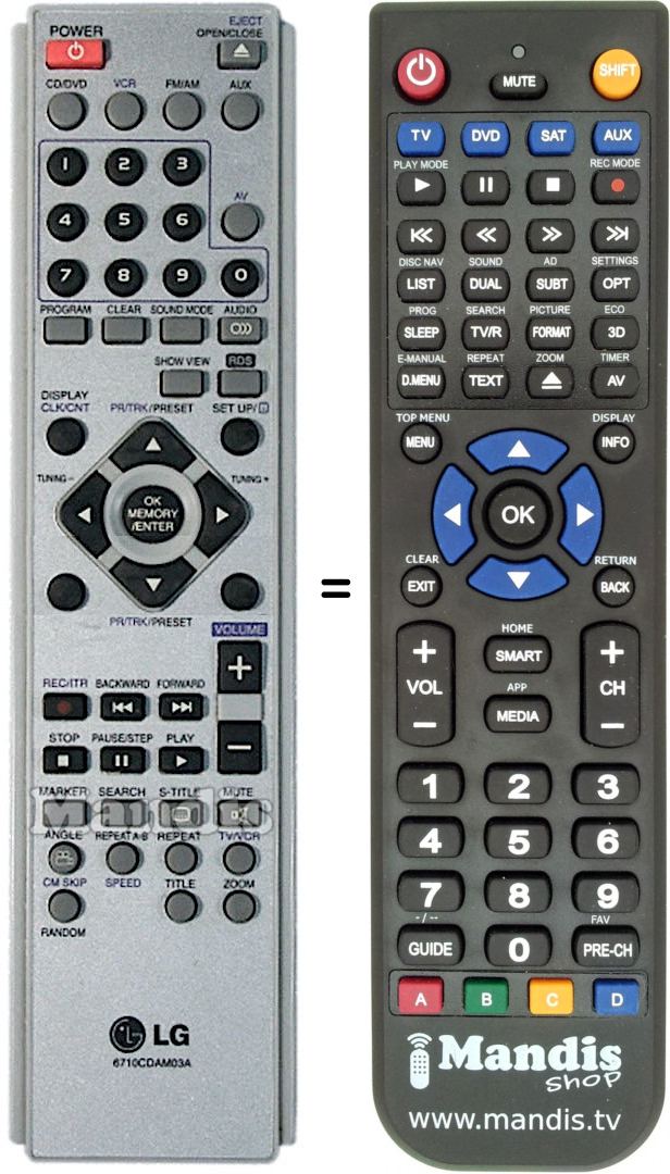 Replacement remote control Goldstar 6710CDAM03A