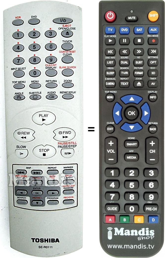 Replacement remote control Toshiba 6711R2N080E