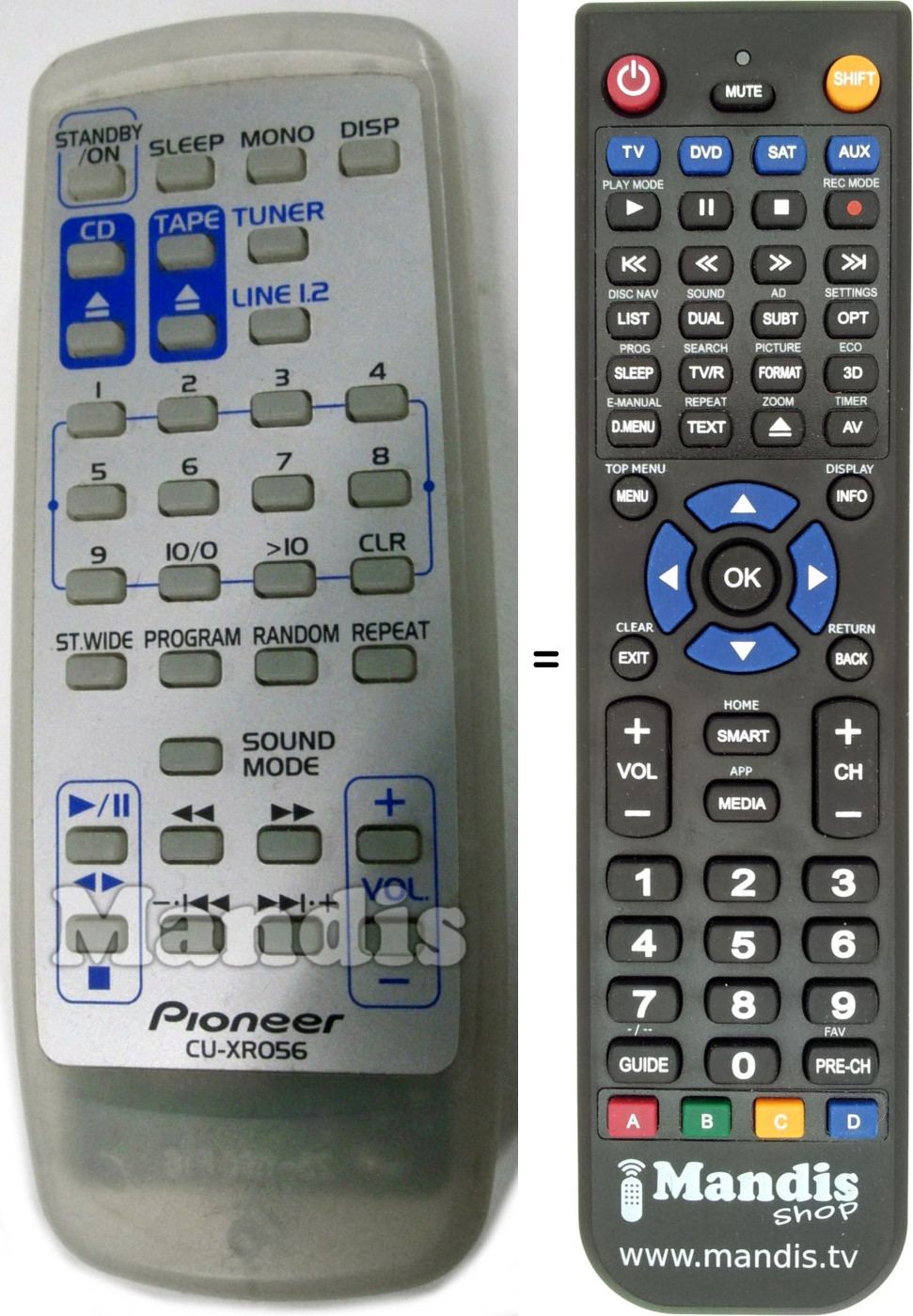 Replacement remote control Pioneer CU-XR056