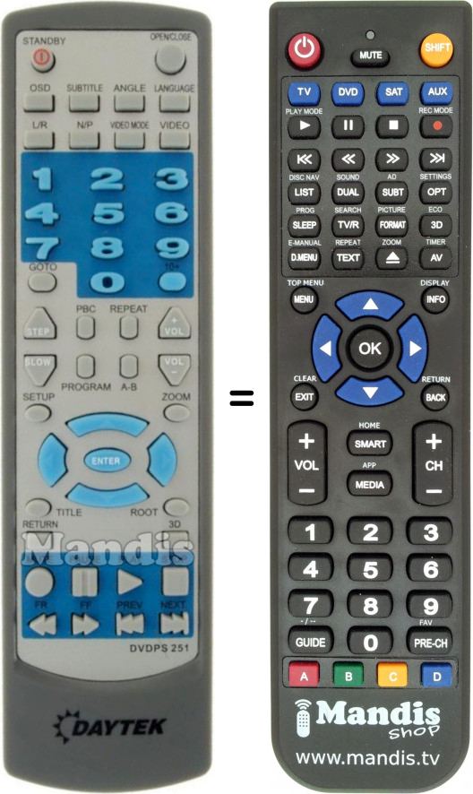 Replacement remote control Daytek DVDPS 251