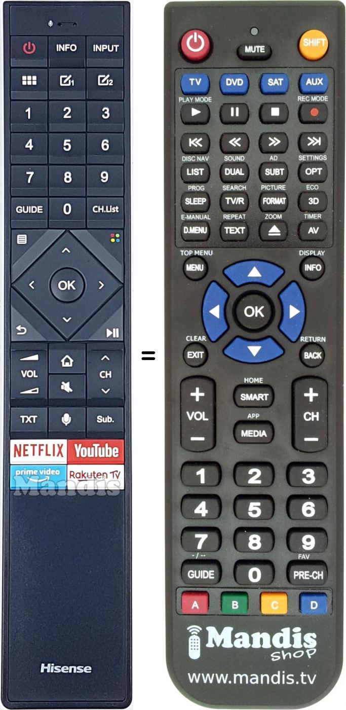 Replacement remote control Hisense ERF3A70