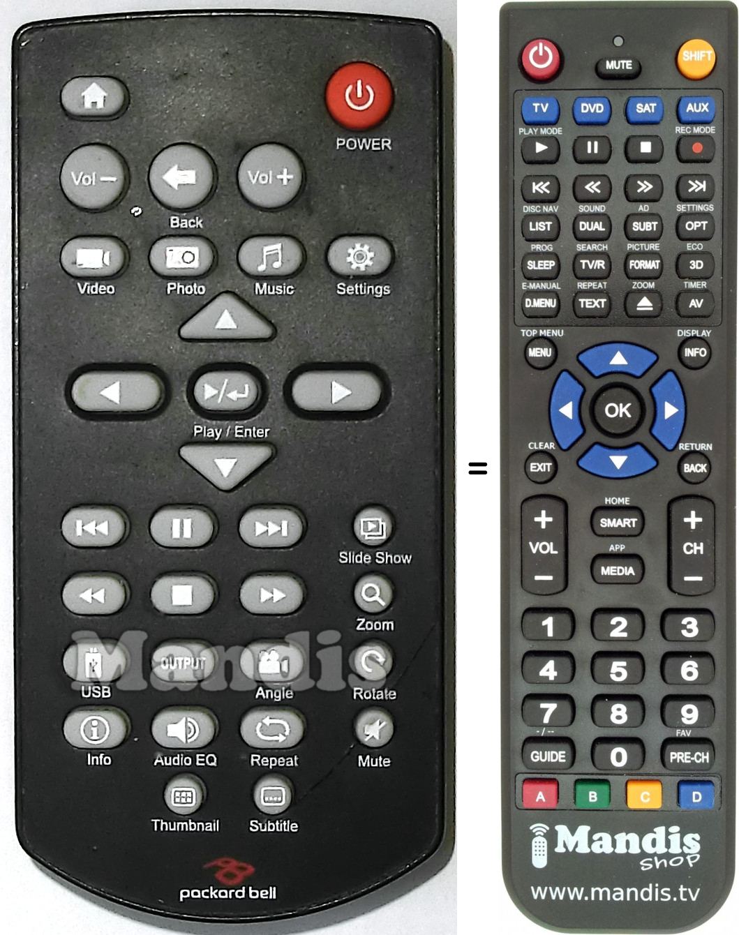 Replacement remote control PackardBell Studio-ST