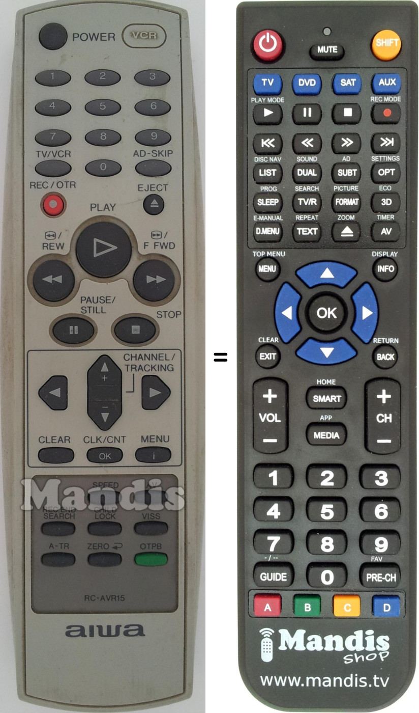 Replacement remote control Aiwa RC-AVR 15