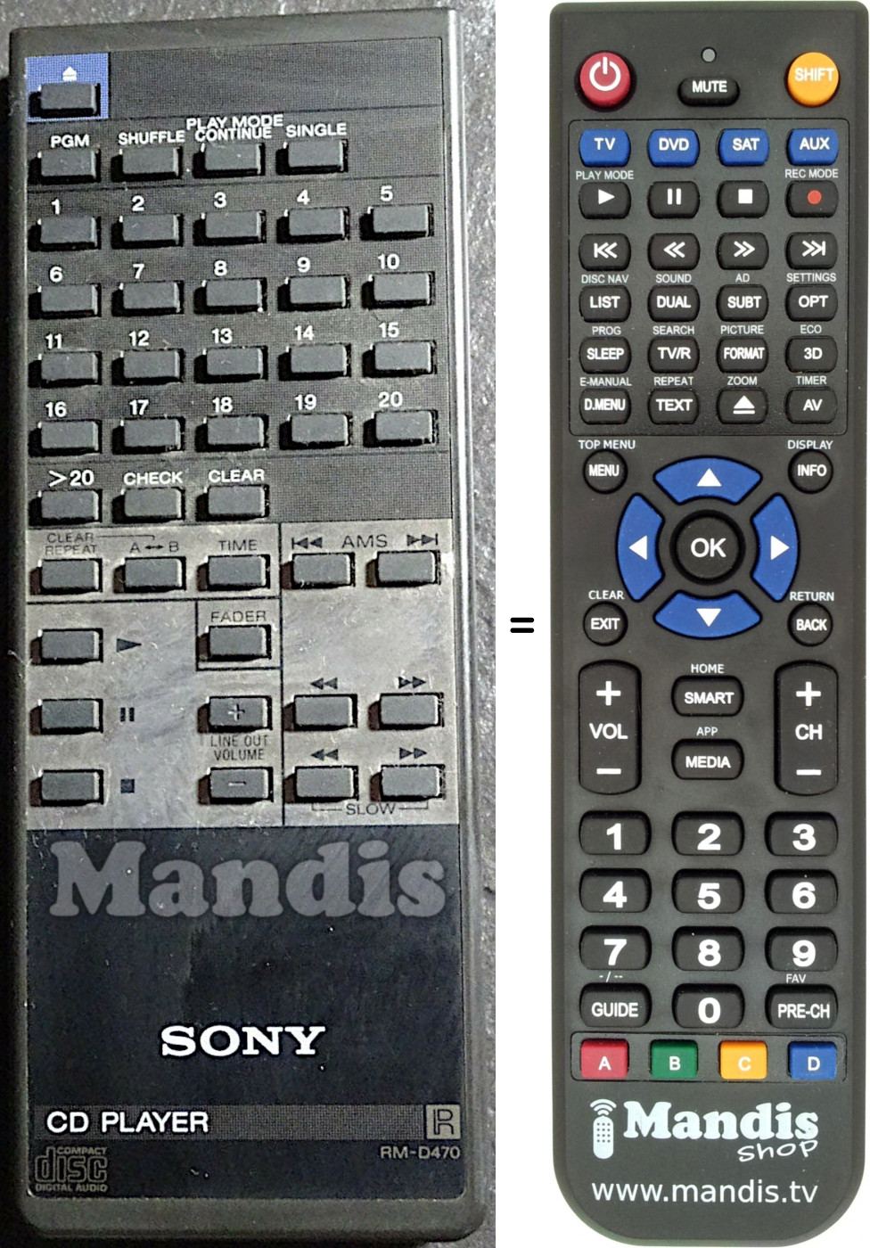 Replacement remote control Sony RM-D470