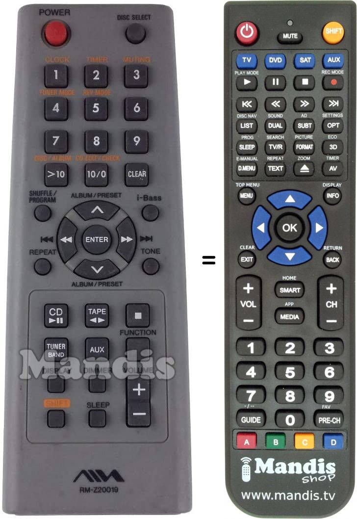 Replacement remote control Aiwa RM-Z20019