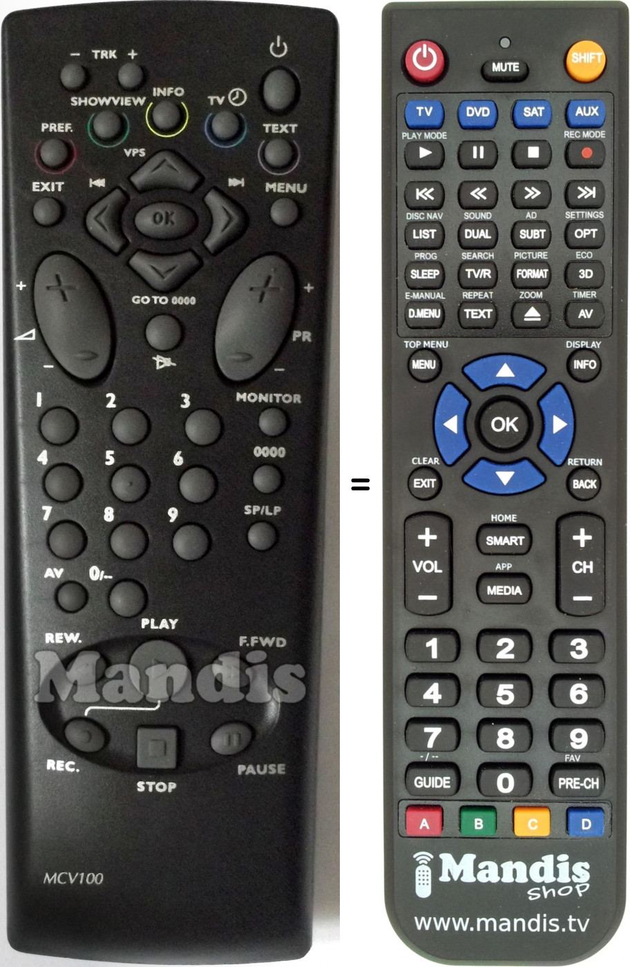 Replacement remote control Brandt MCV100
