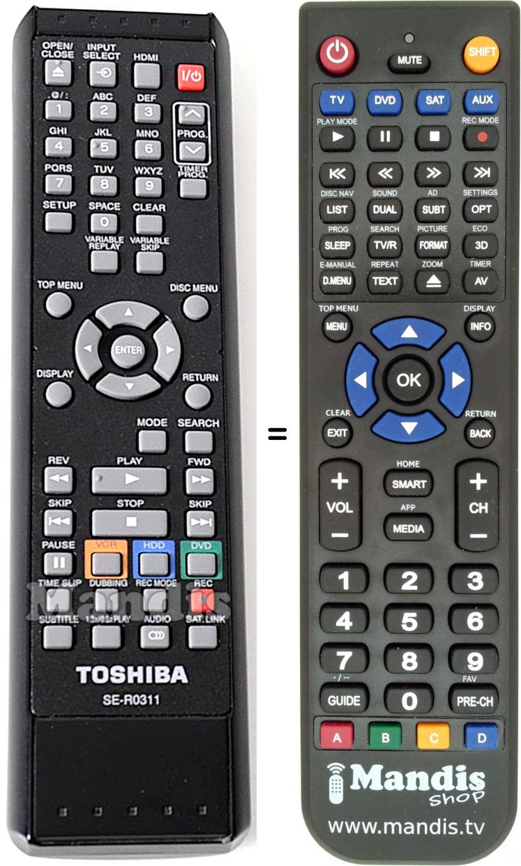 Replacement remote control Toshiba SE-R0311