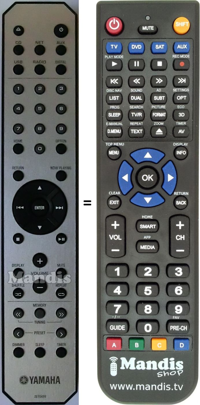 Replacement remote control Yamaha ZG70420