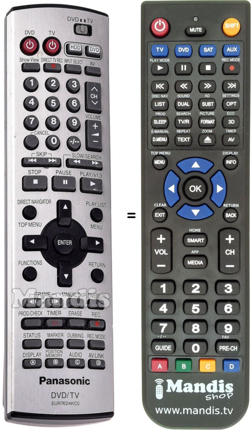 Replacement remote control Panasonic EUR7624KC0