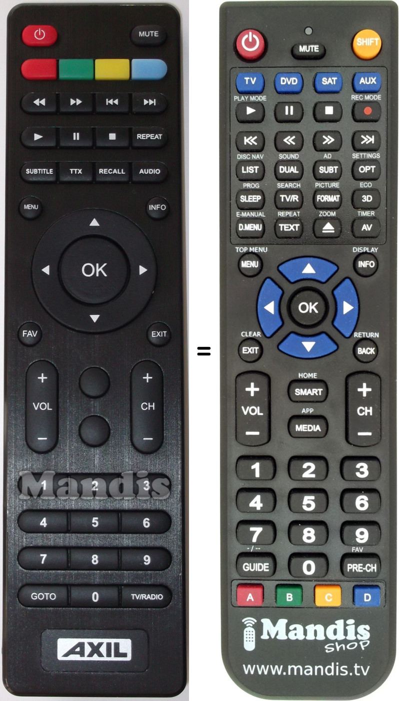 Replacement remote control Axil RT0302HD