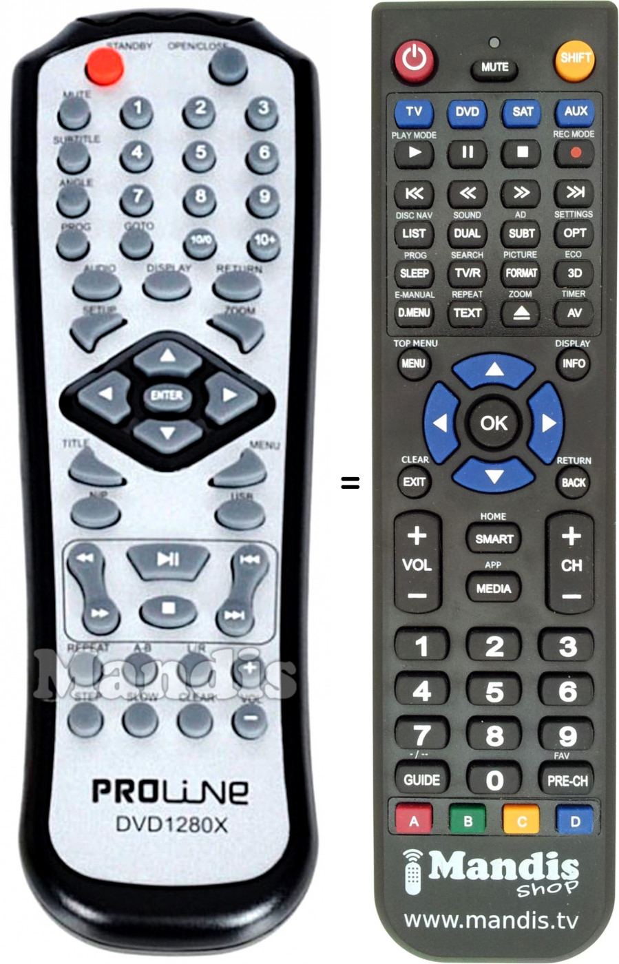 Replacement remote control Proline DVD1280X