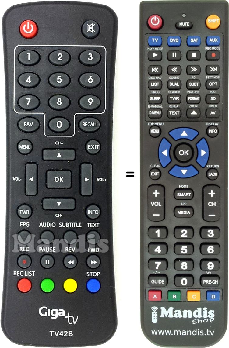 Replacement remote control TV42B