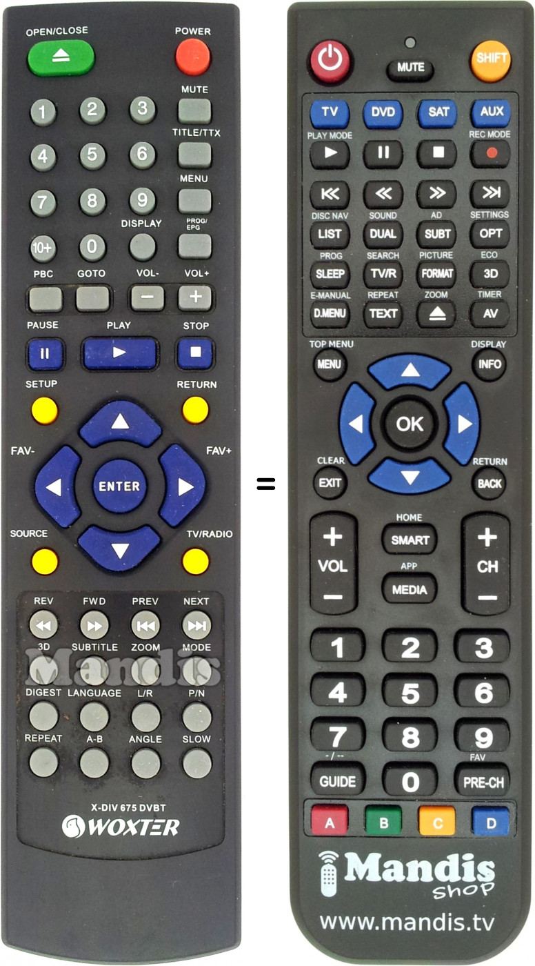 Replacement remote control Woxter XDIV675DVBT