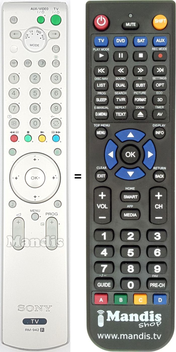 Replacement remote control Sony RM-942