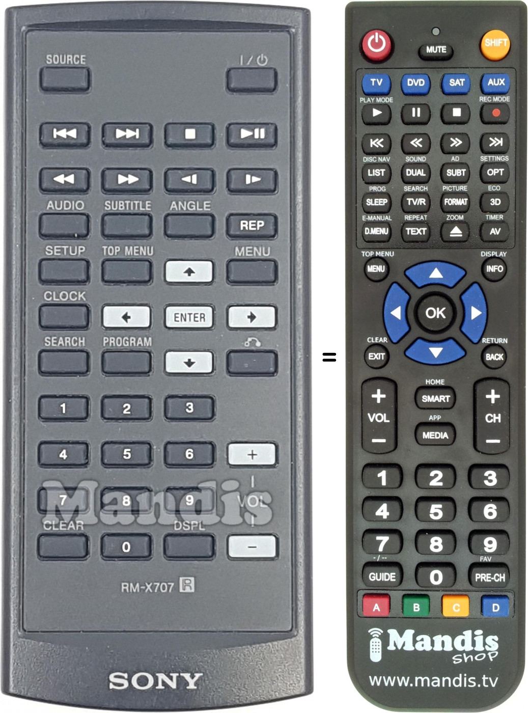 Replacement remote control Sony RM-X707