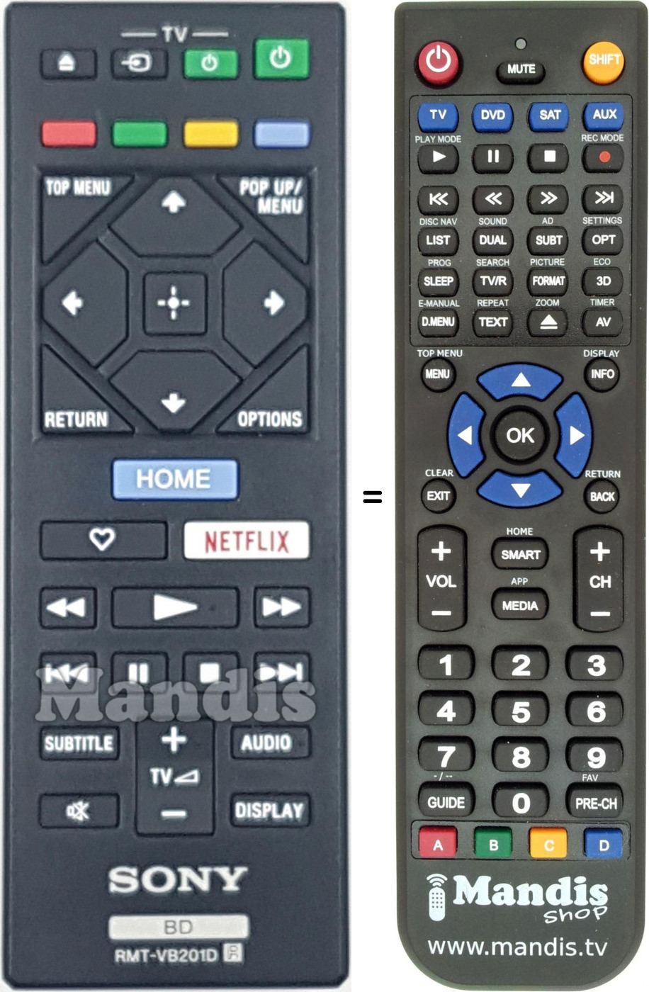 Replacement remote control RMT-VB201D