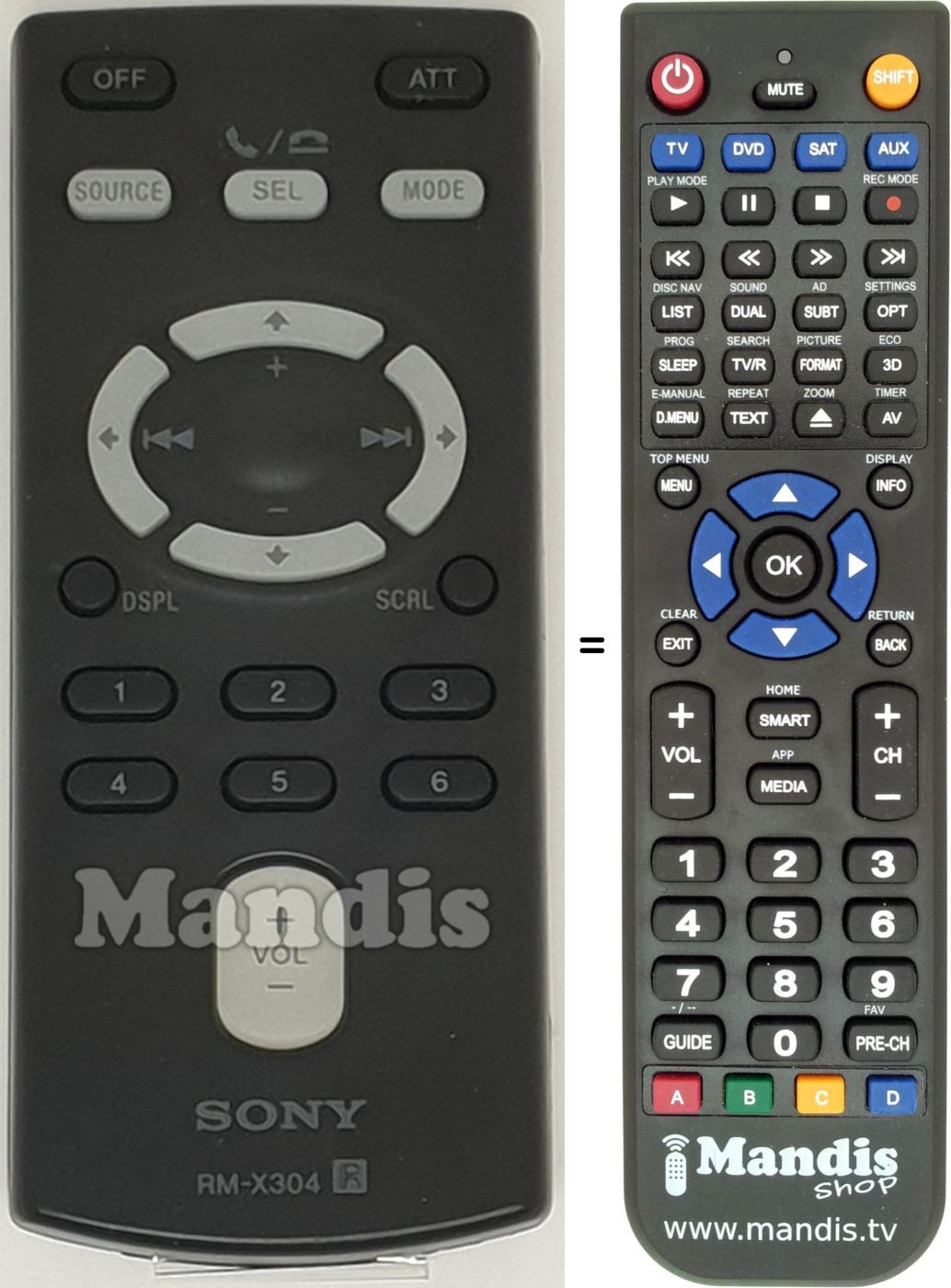Replacement remote control RM-X 304