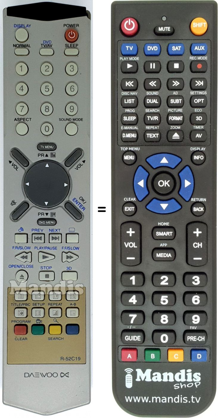 Replacement remote control Daewoo R-52 C 19
