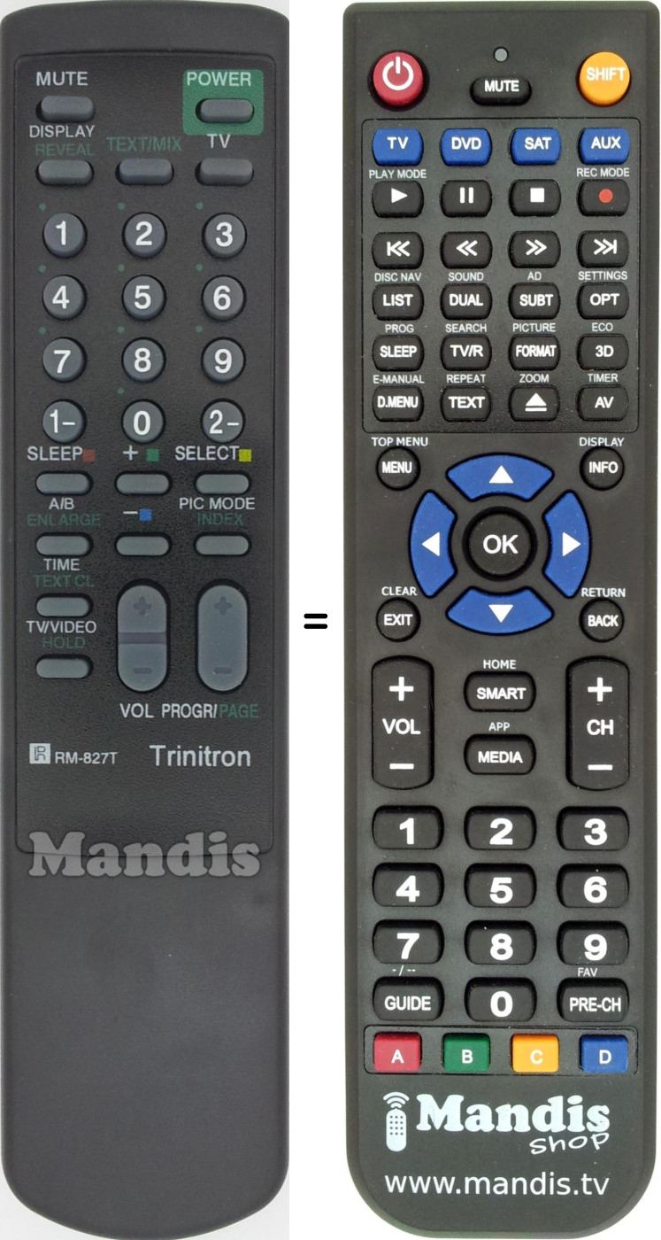 Replacement remote control RM827T