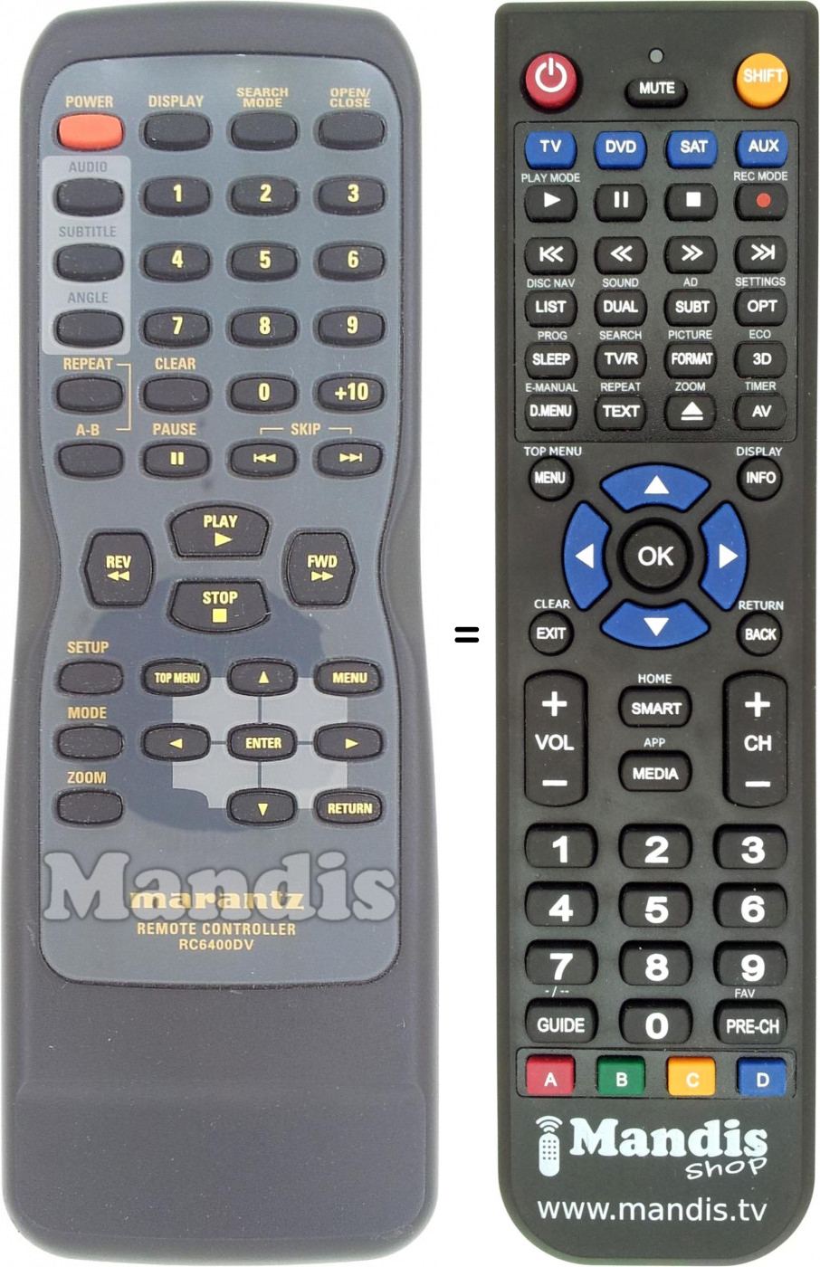 Replacement remote control RC6400DV