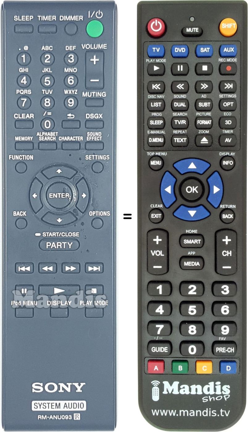 Replacement remote control RM-ANU093