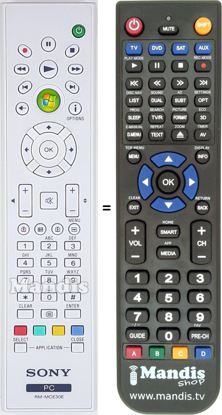 Replacement remote control RM-MCE30E