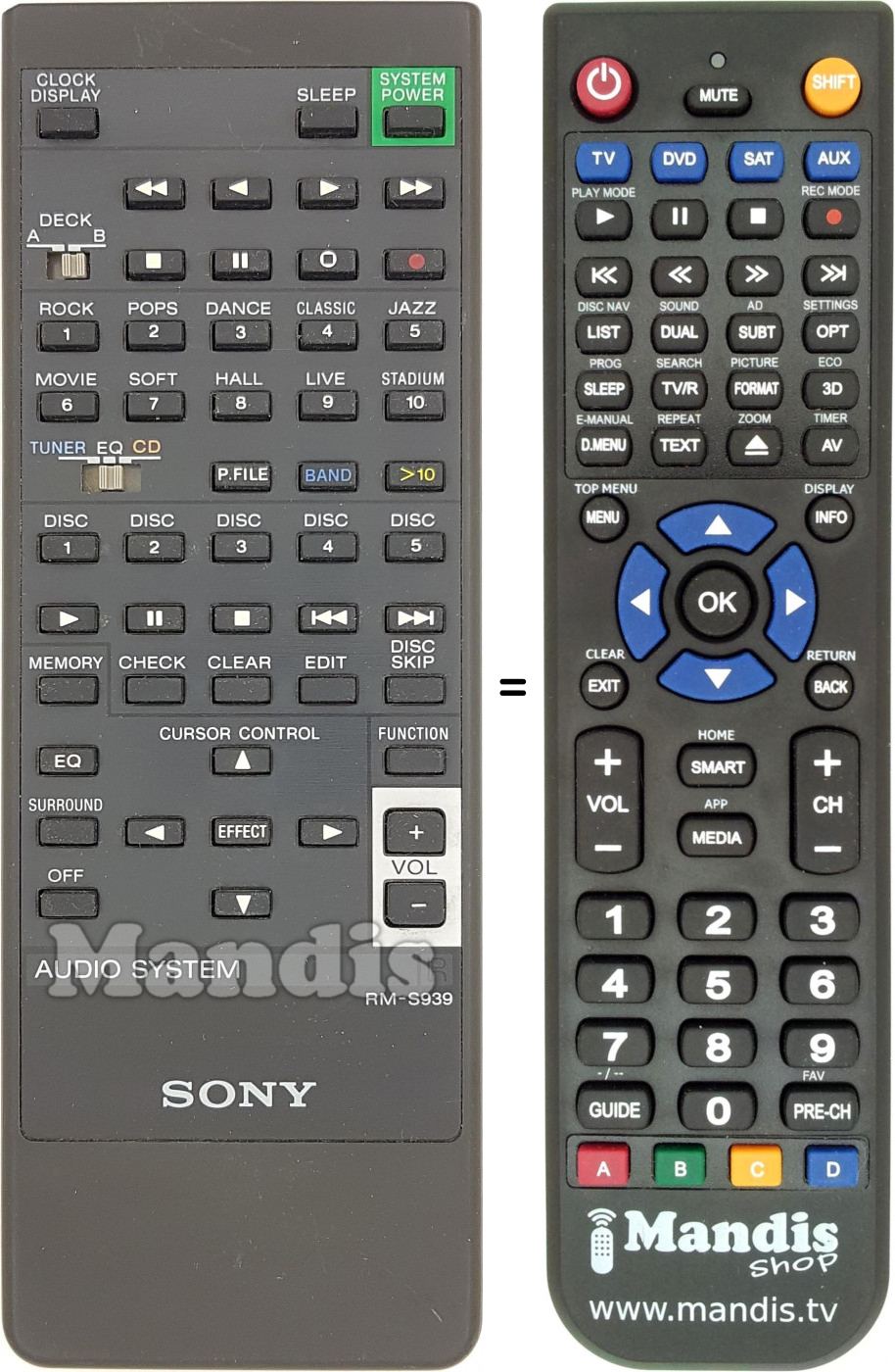 Replacement remote control RM-S939