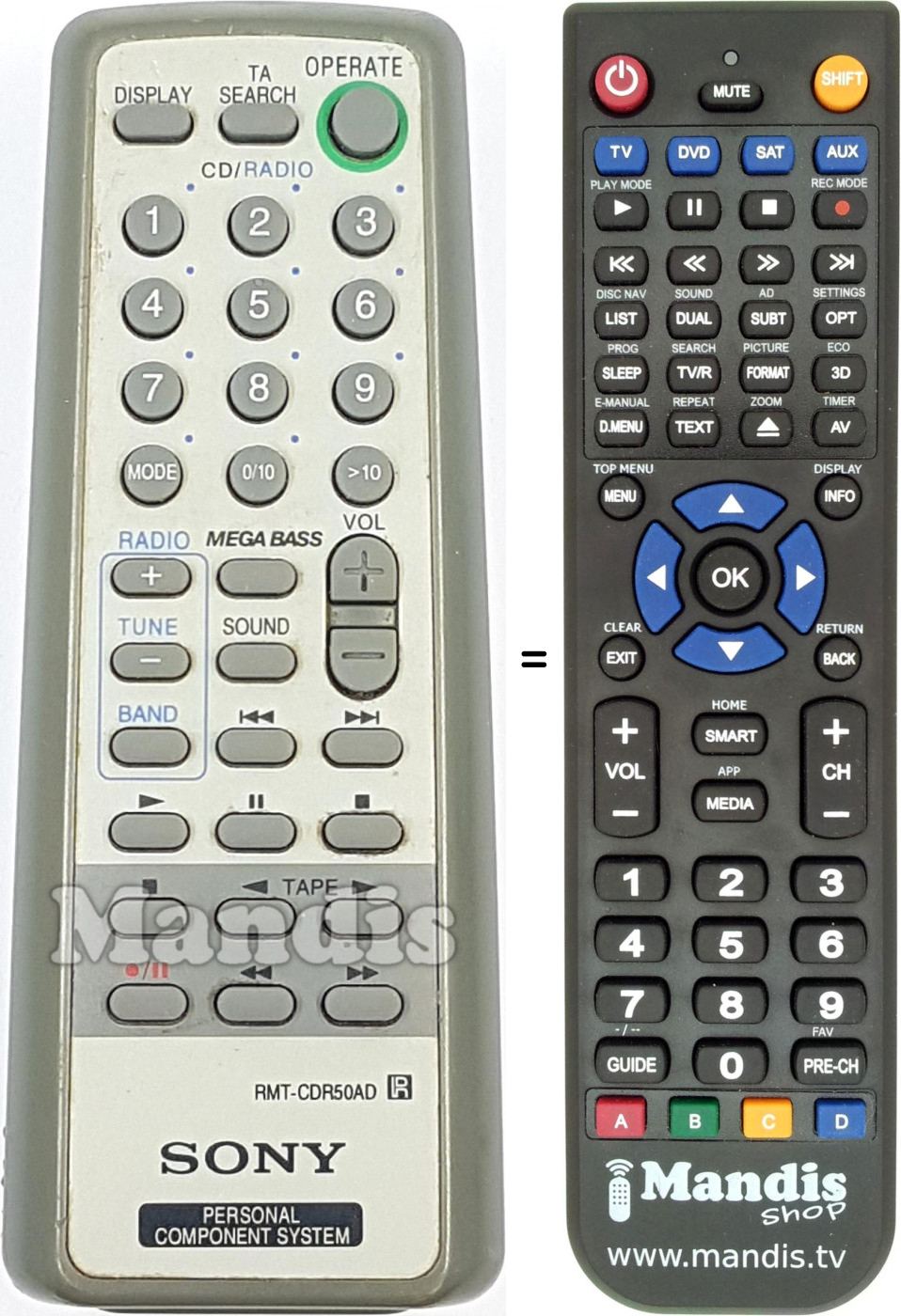 Replacement remote control RMT-CDR50AD
