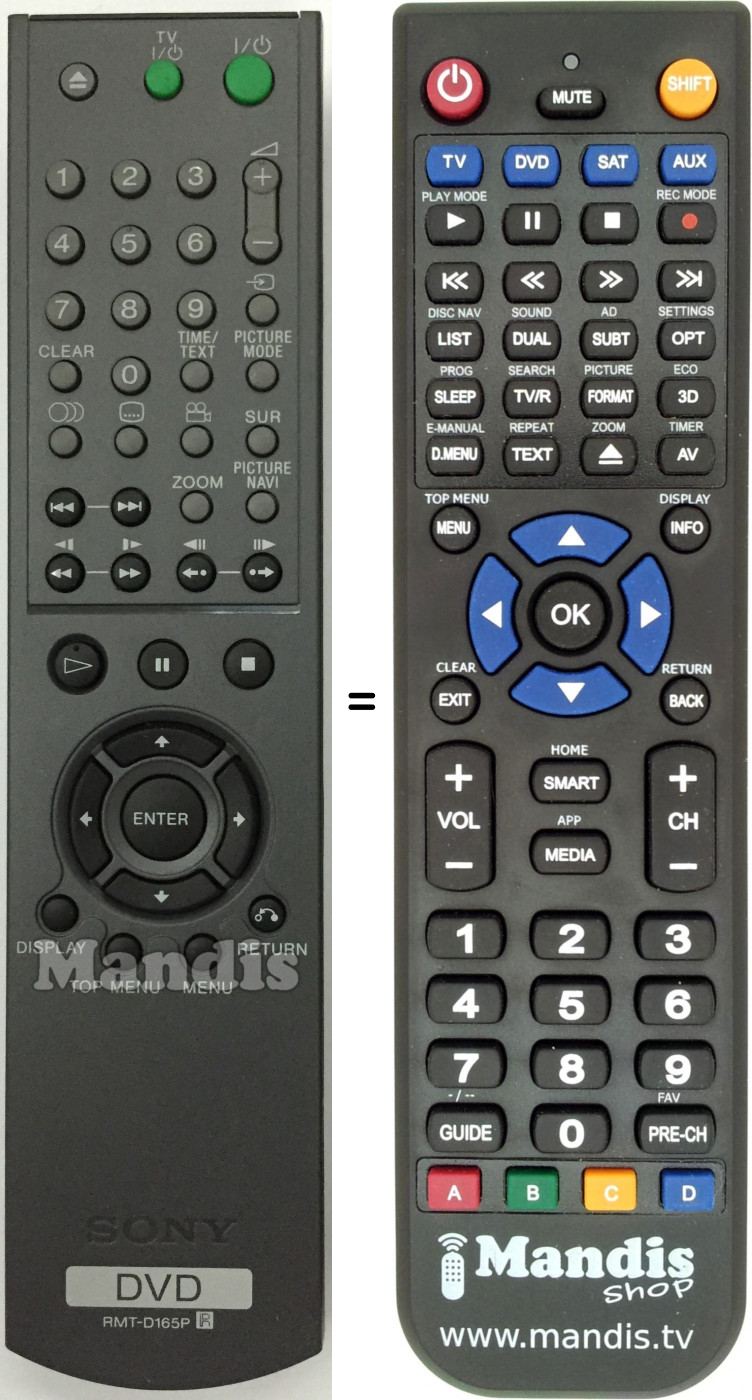 Replacement remote control RMTD165P