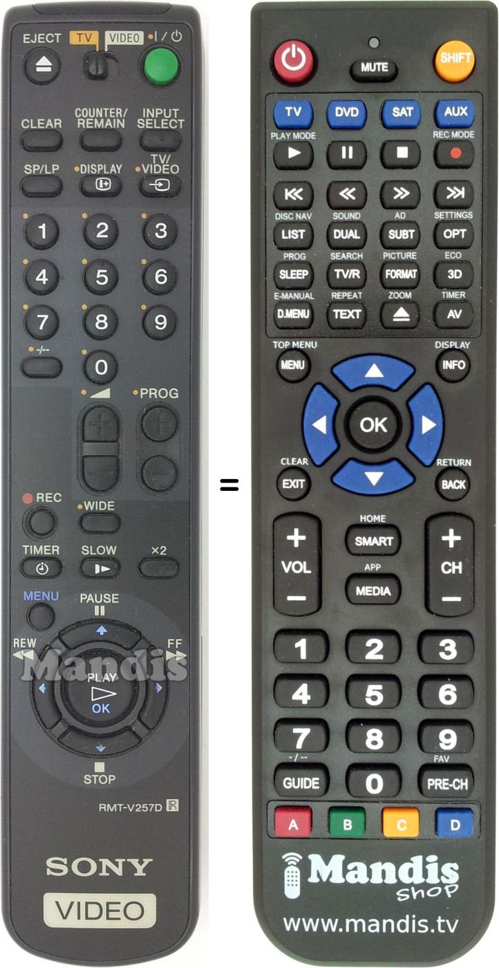 Replacement remote control RMT-V257D
