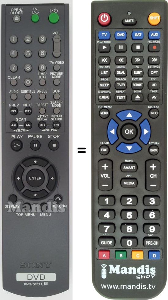 Replacement remote control Sony RMT-D152A