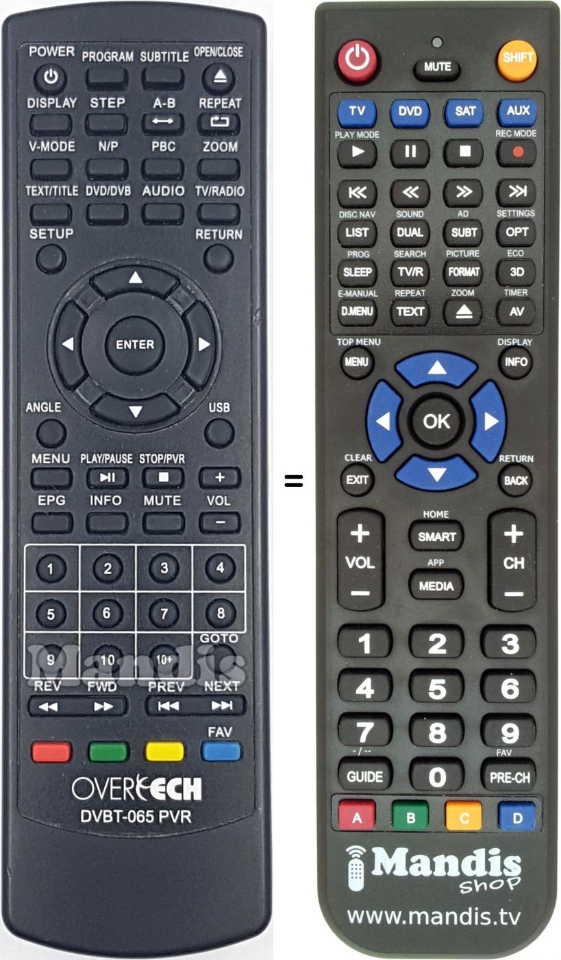 Replacement remote control Overtech DVBT065PVR
