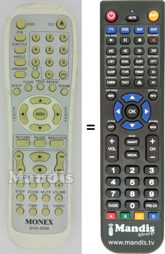 Replacement remote control Monex DVD-5008