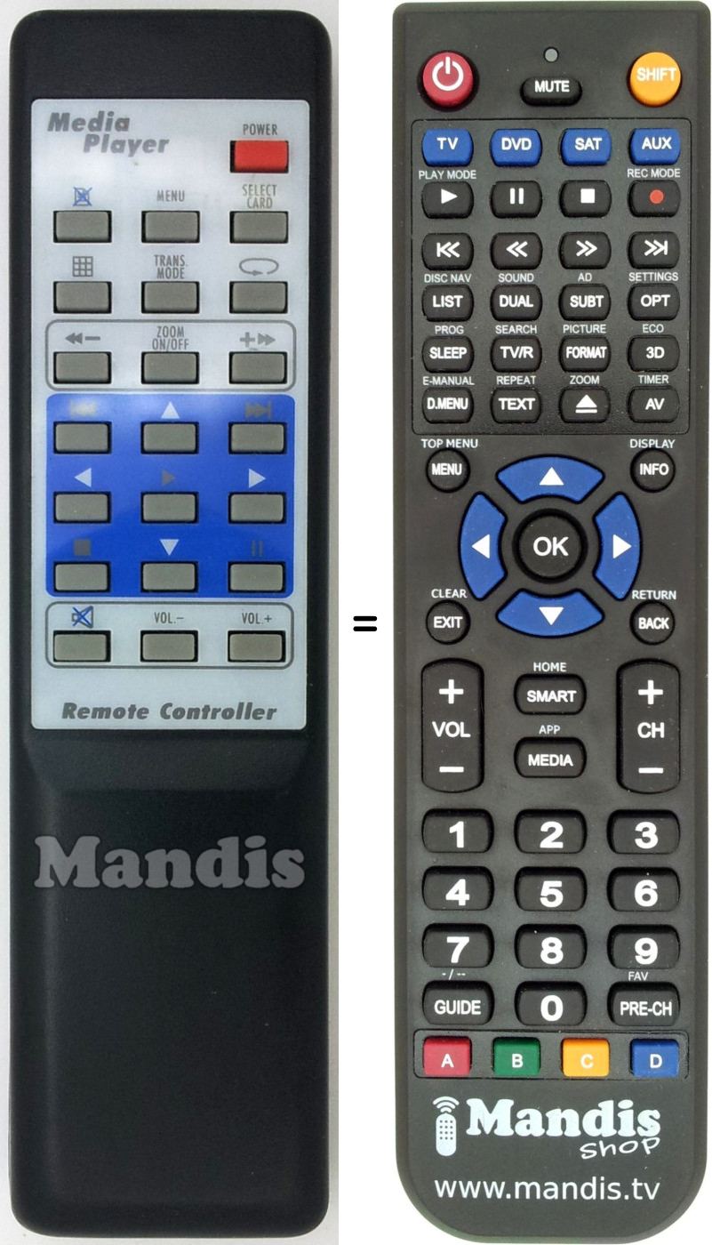 Replacement remote control MediaPlayer001