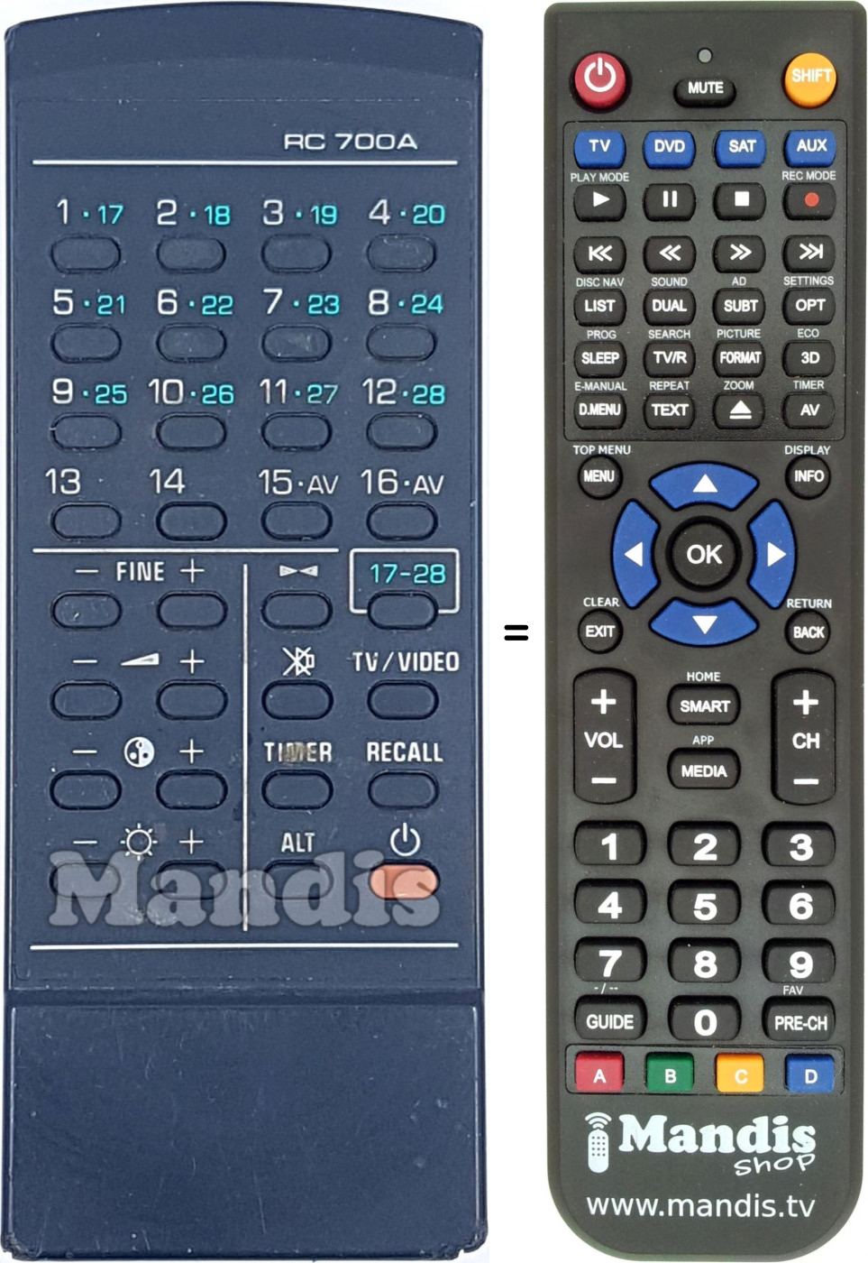 Replacement remote control RC 700A
