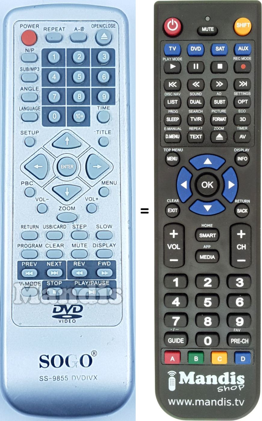 Replacement remote control SS-9855 DVDIVX