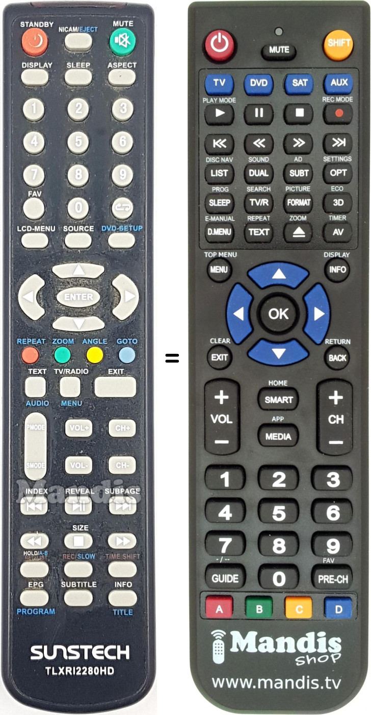 Replacement remote control TLXRI2280HD