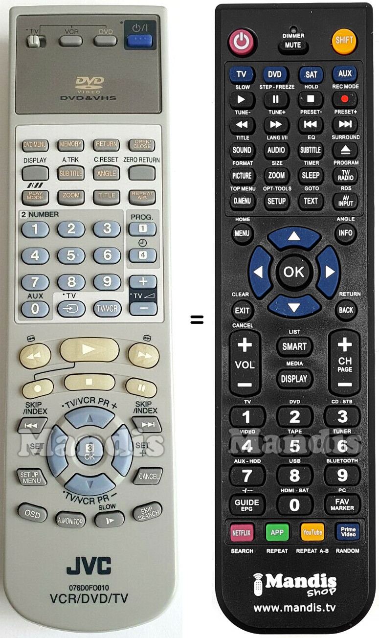Replacement remote control JVC 076D0FO010