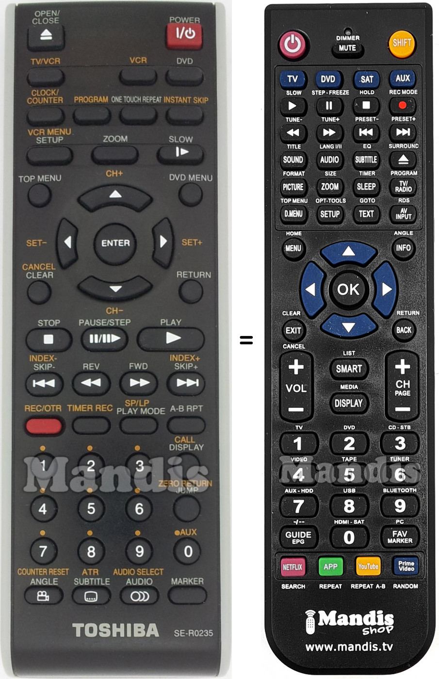 Replacement remote control Toshiba SE-R0235
