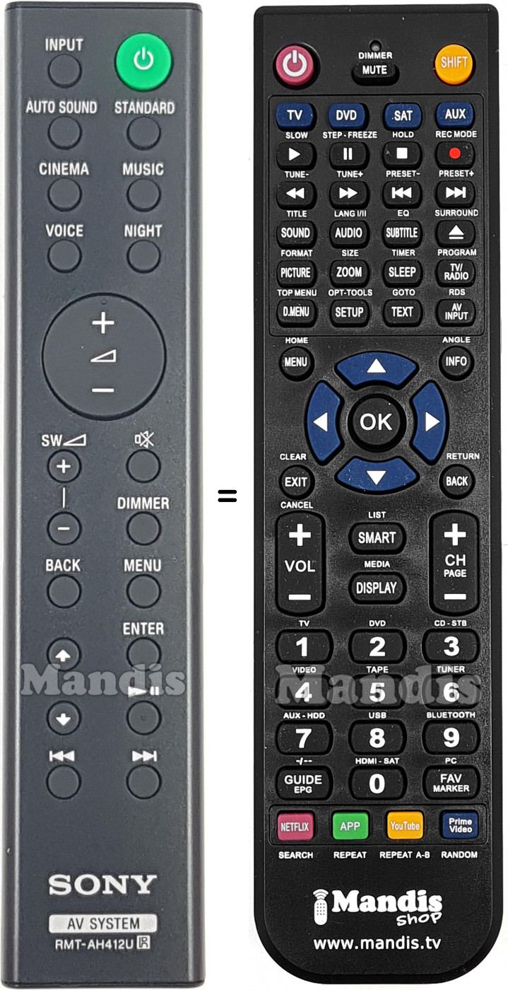 Replacement remote control Sony RMT-AH412U