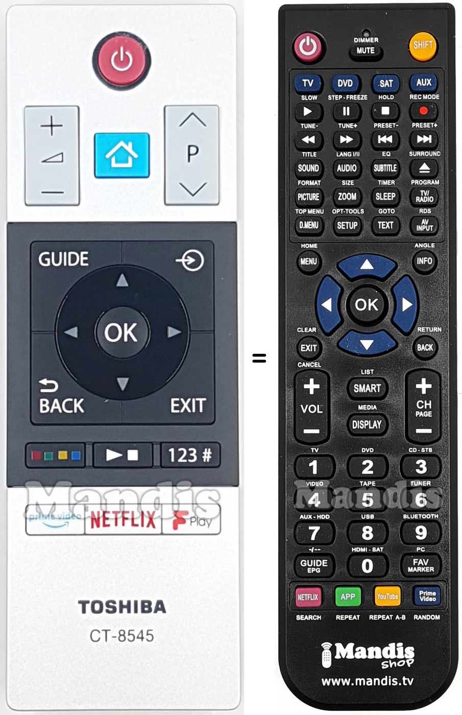 Replacement remote control Toshiba CT-8545