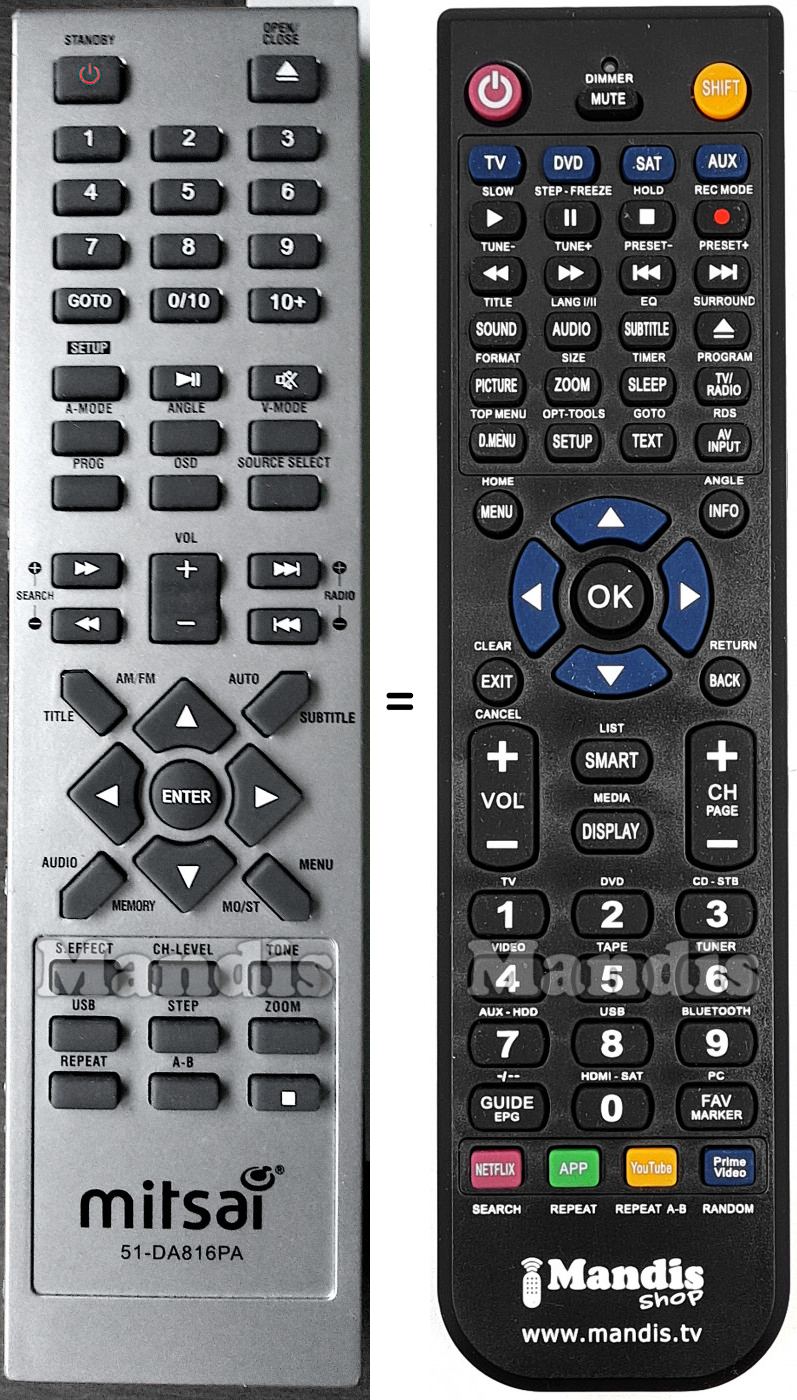 Replacement remote control 51-DA816PA