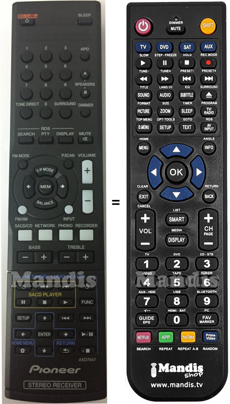 Replacement remote control Pioneer AXD7647