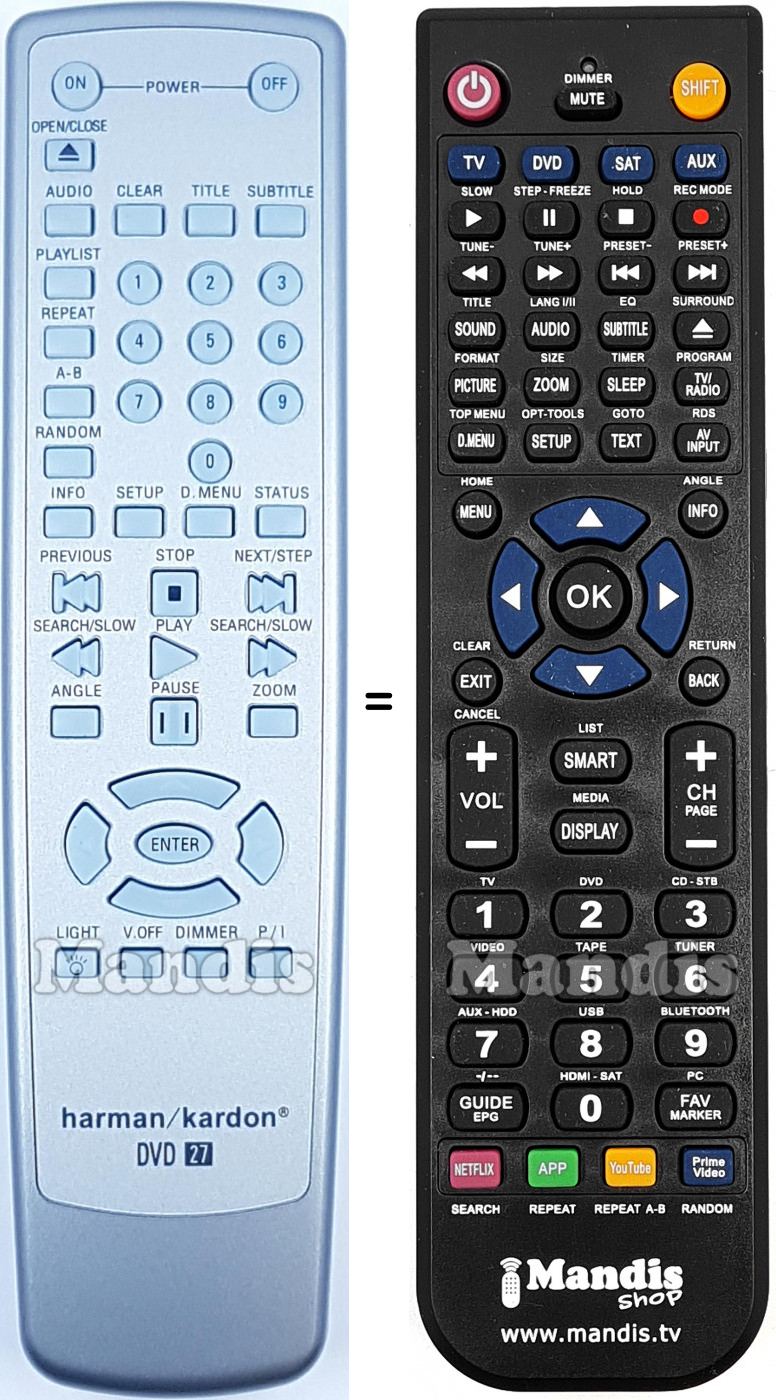 Replacement remote control HARMAN KARDON DVD27