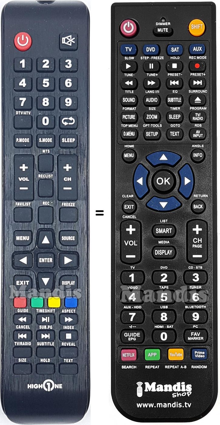 Replacement remote control High One HI3205HD