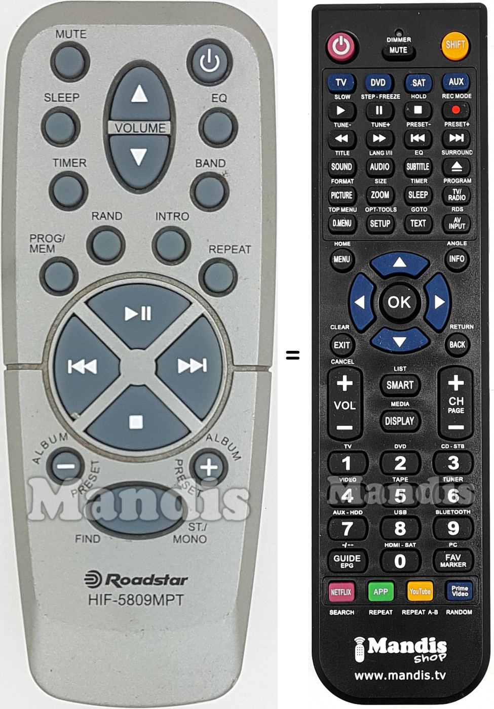 Replacement remote control HIF-5809MPT
