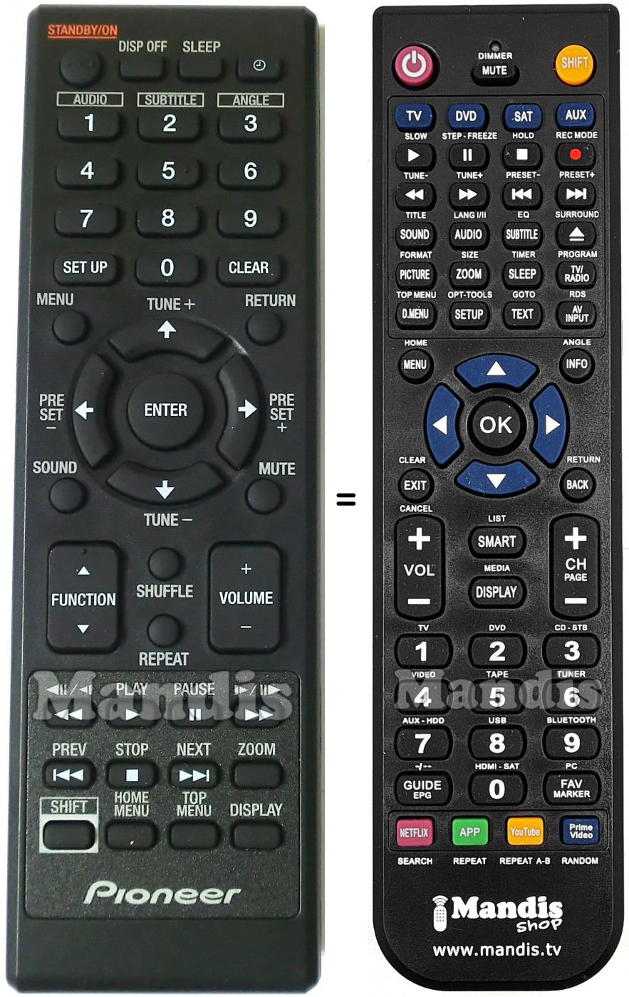 Replacement remote control Pioneer 076R0TF011