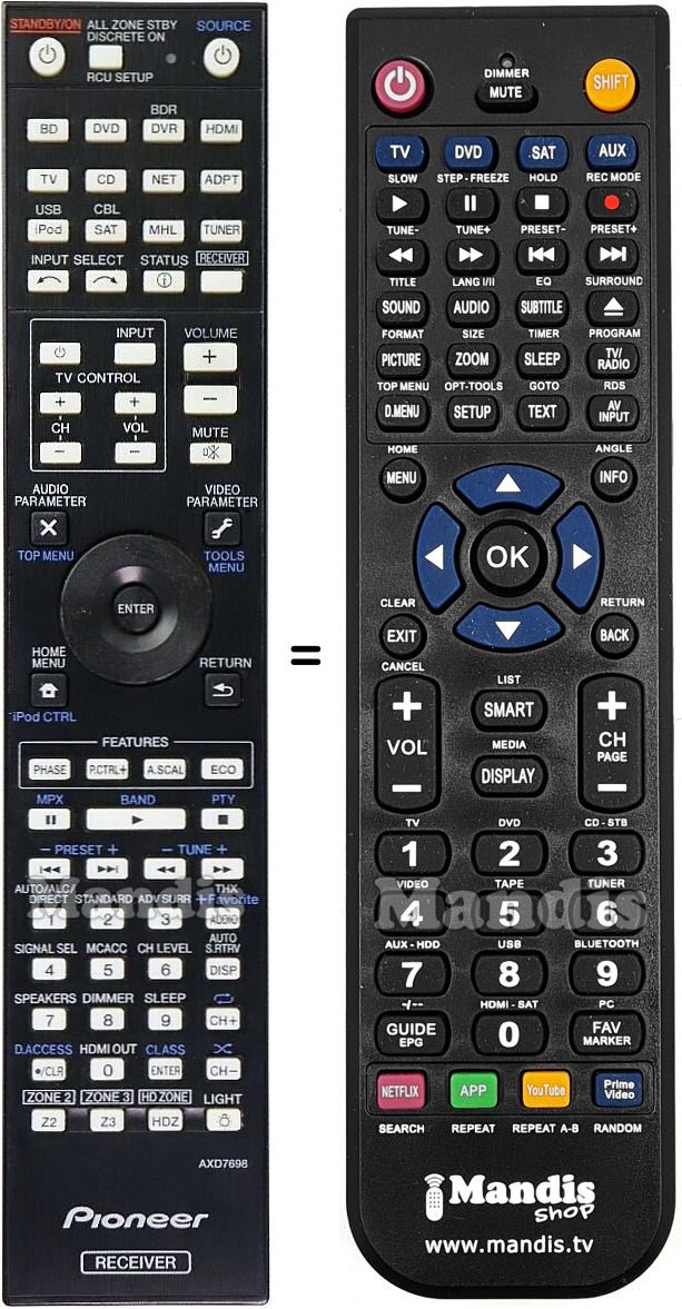 Replacement remote control Pioneer AXD7698