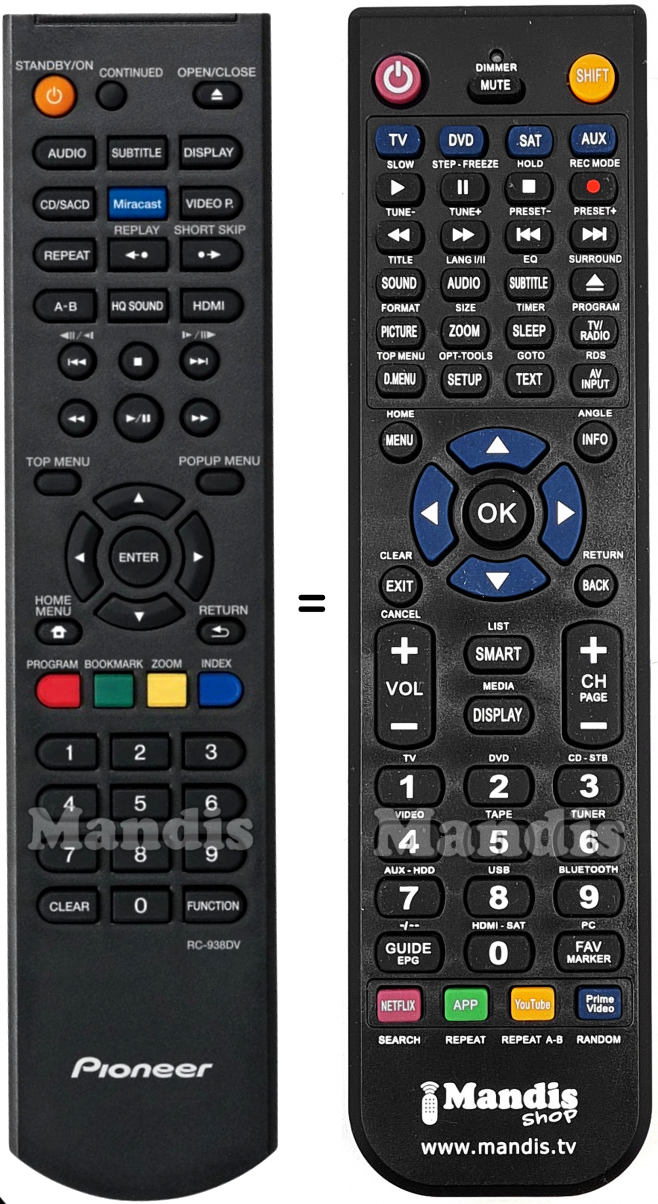 Replacement remote control Pioneer RC-938DV